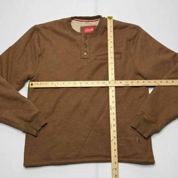 Coleman Sherpa Lined Henley Pullover L Brown Cotton Blend Fleece - Picture 5 of 5